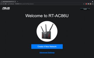 The first screen of a new ASUS routerâs configuration website, asking a user if they wish to create a new network or go into advanced settings.